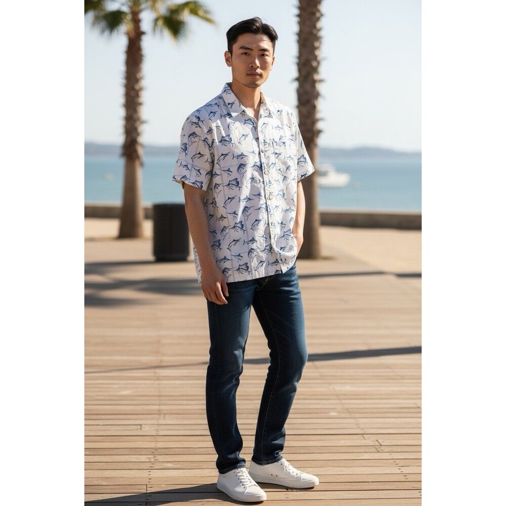 Clearwater Outfitters Men’s Button Up Shirt Size M All Over The Print Marlin